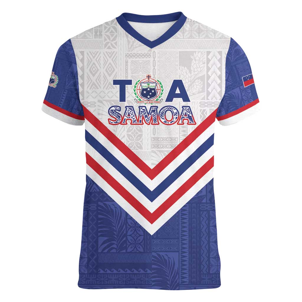 Custom Toa Samoa Rugby Women V-Neck T-Shirt 1992-1993 Special Edition LT01 Female Blue - Polynesian Pride