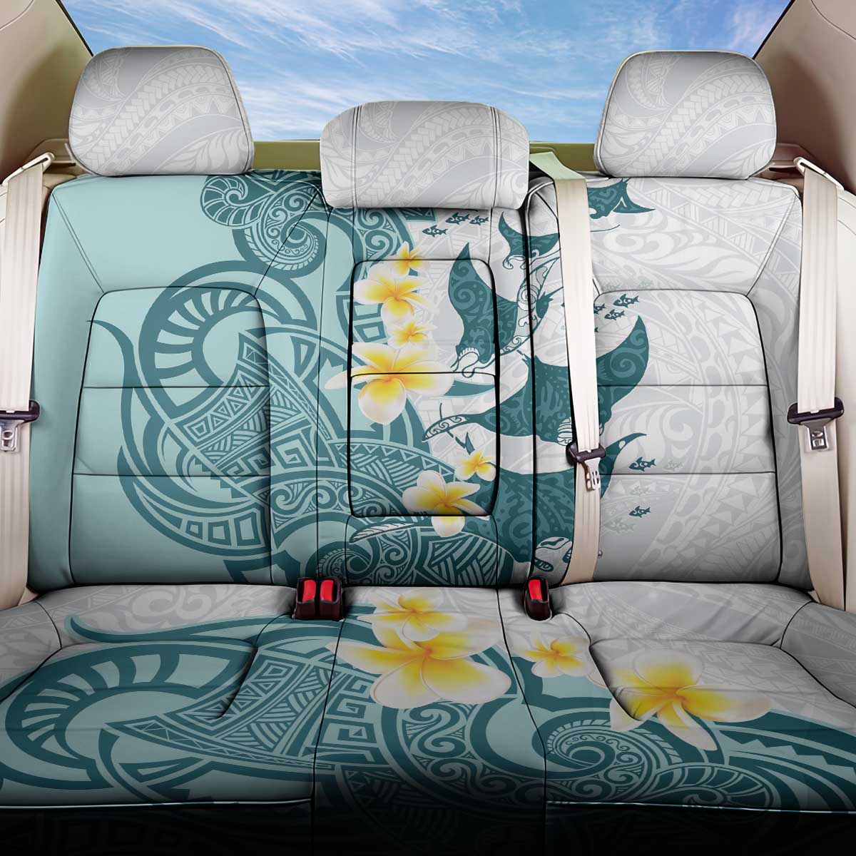 Maori Manta Ray Plumeria Teal Back Car Seat Cover LT01 One Size Teal - Polynesian Pride