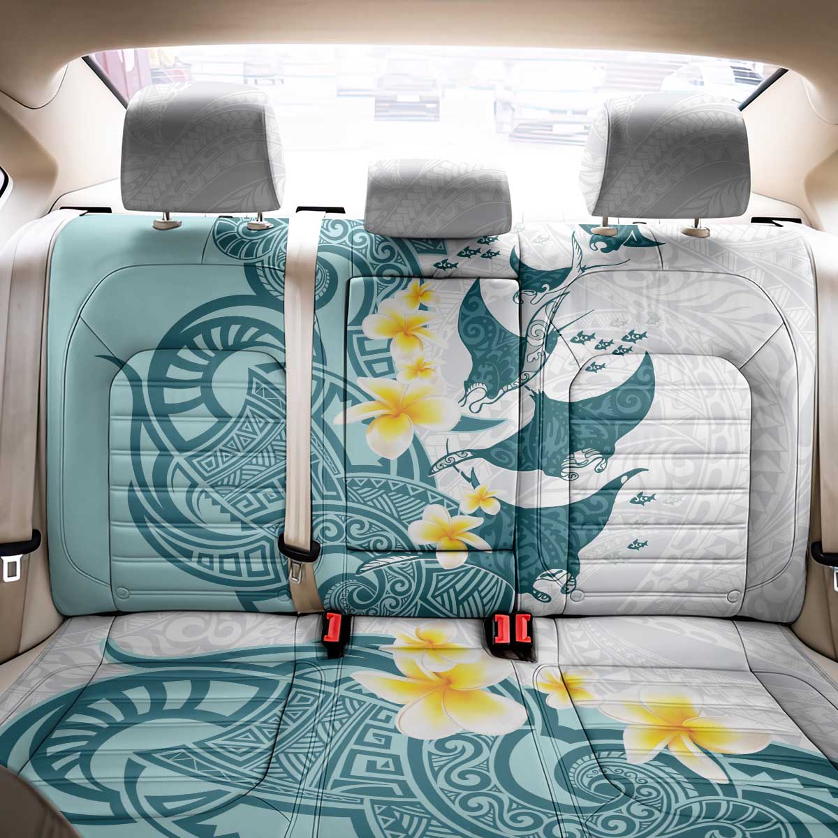 Maori Manta Ray Plumeria Teal Back Car Seat Cover LT01 - Polynesian Pride