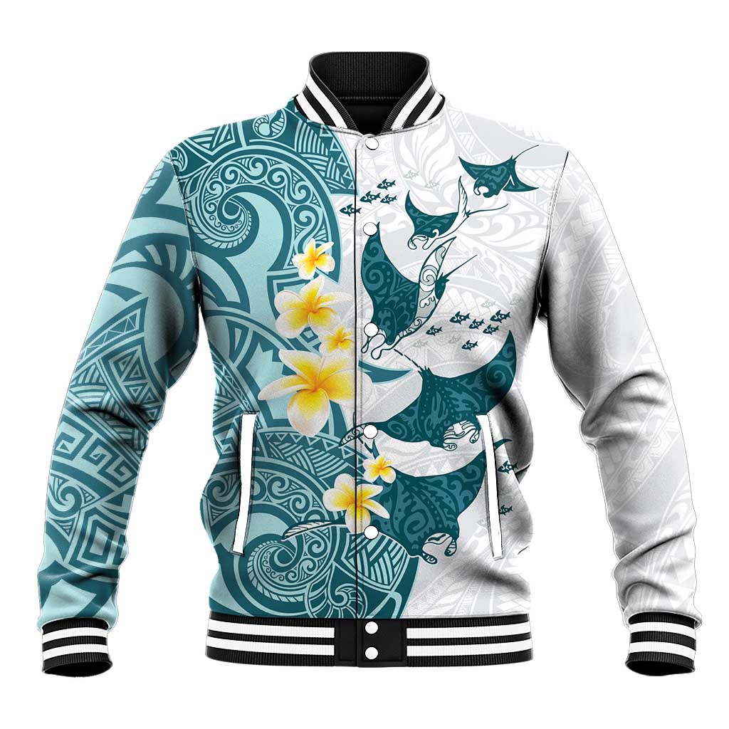 Maori Manta Ray Plumeria Teal Baseball Jacket