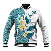 Maori Manta Ray Plumeria Teal Baseball Jacket