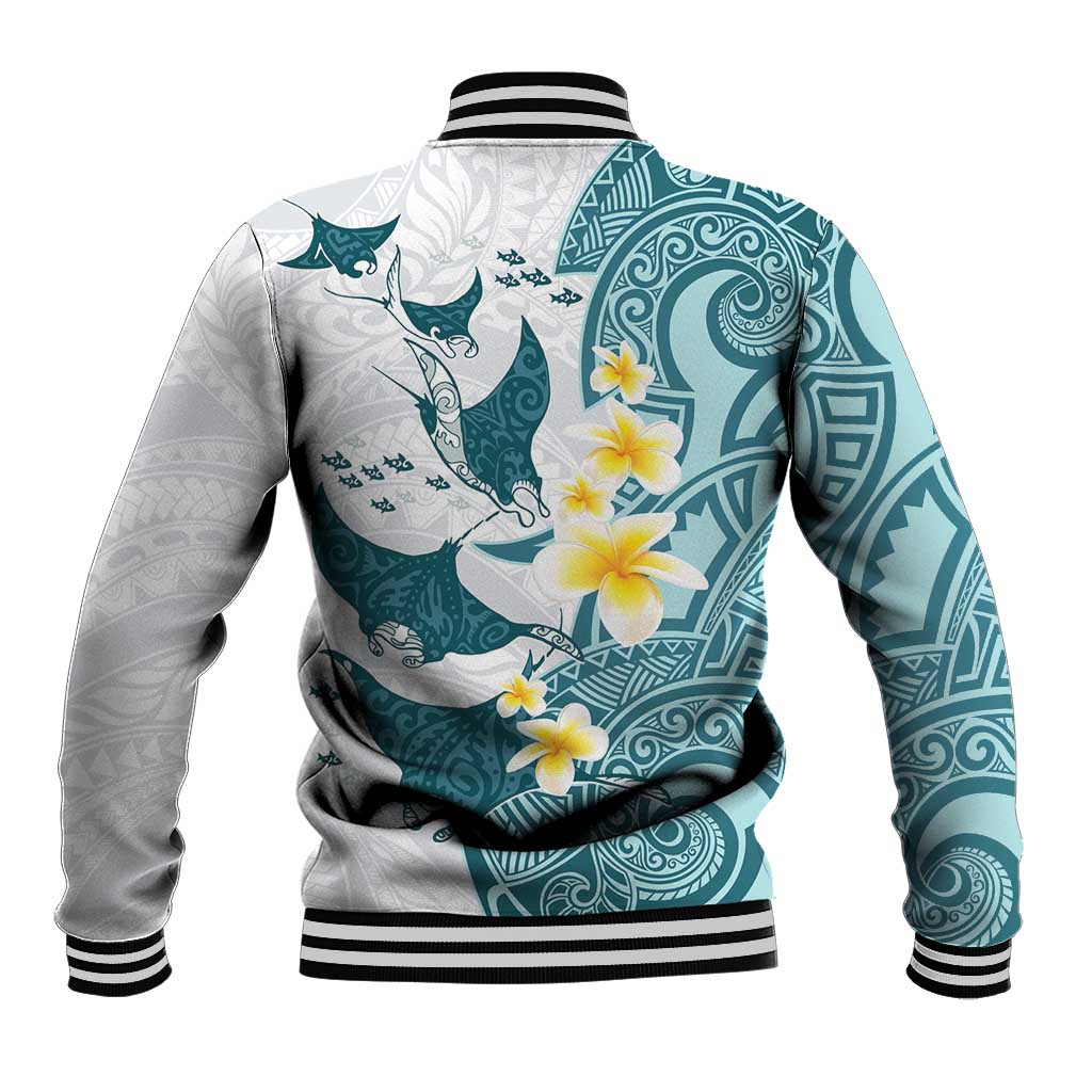 Maori Manta Ray Plumeria Teal Baseball Jacket