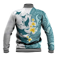 Maori Manta Ray Plumeria Teal Baseball Jacket