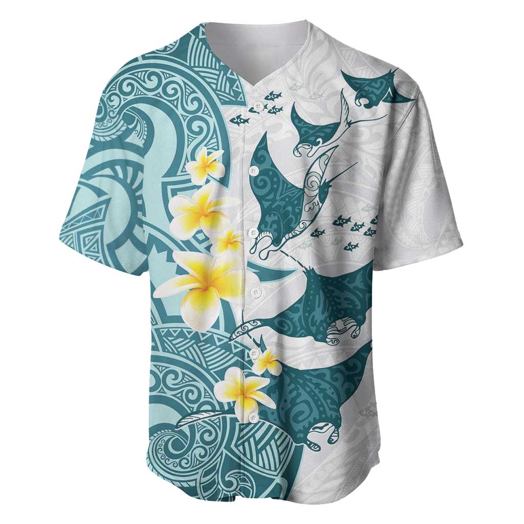 Maori Manta Ray Plumeria Teal Baseball Jersey LT01 Teal - Polynesian Pride