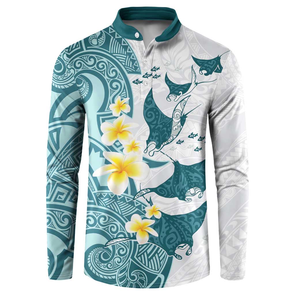 Maori Manta Ray Plumeria Teal Button Sweatshirt LT01 Teal - Polynesian Pride
