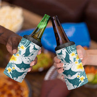 Maori Manta Ray Plumeria Teal 4 in 1 Can Cooler Tumbler