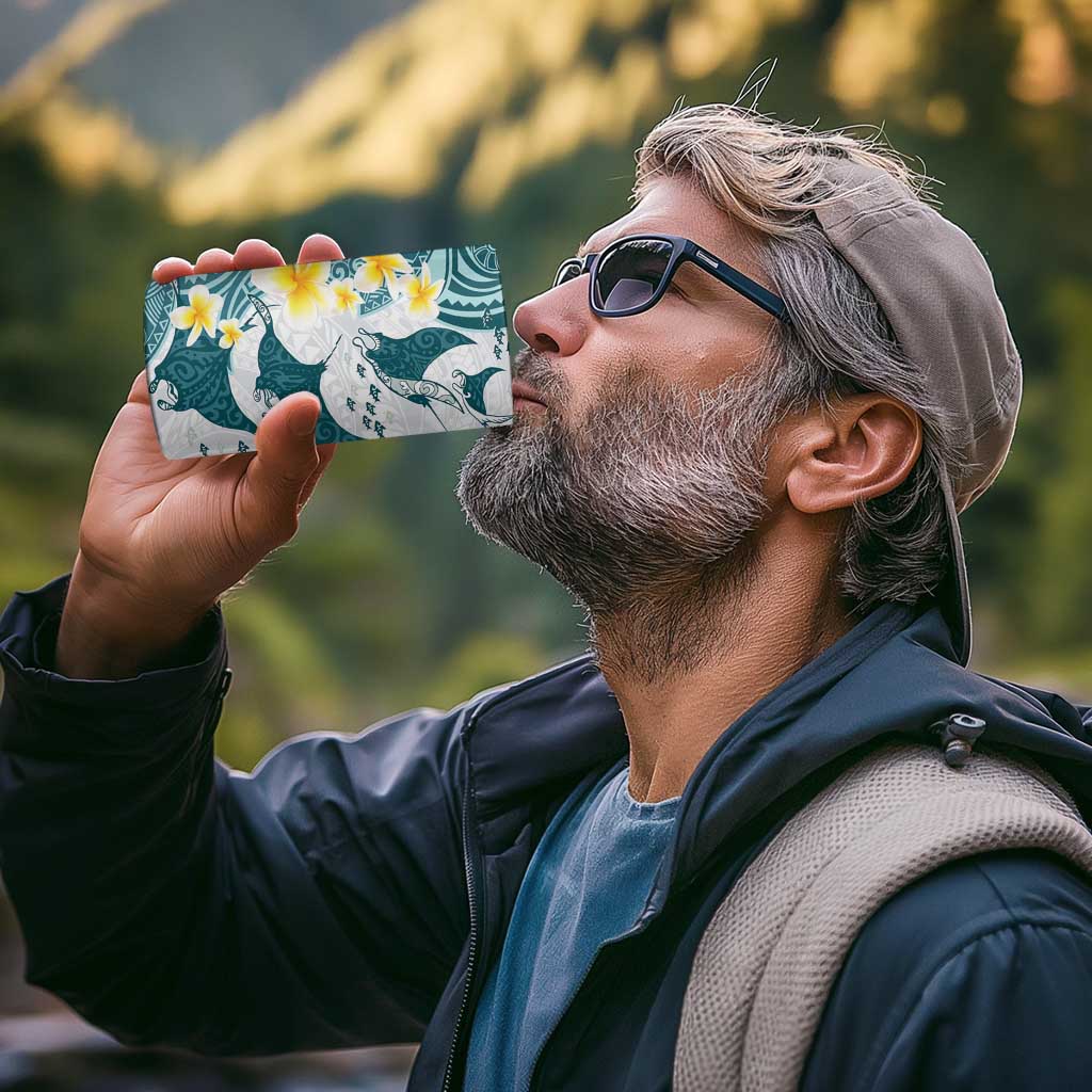 Maori Manta Ray Plumeria Teal 4 in 1 Can Cooler Tumbler