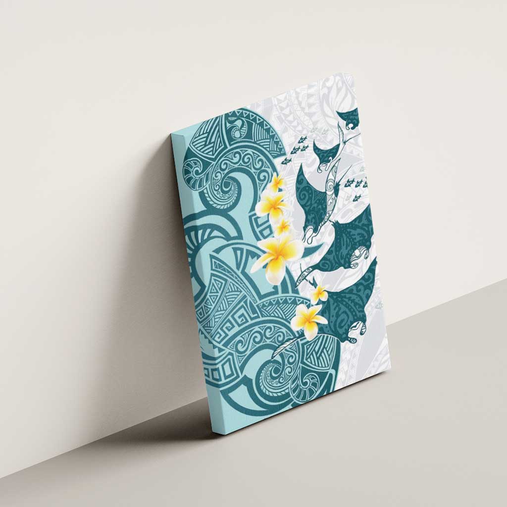 Maori Manta Ray Plumeria Teal Canvas Wall Art
