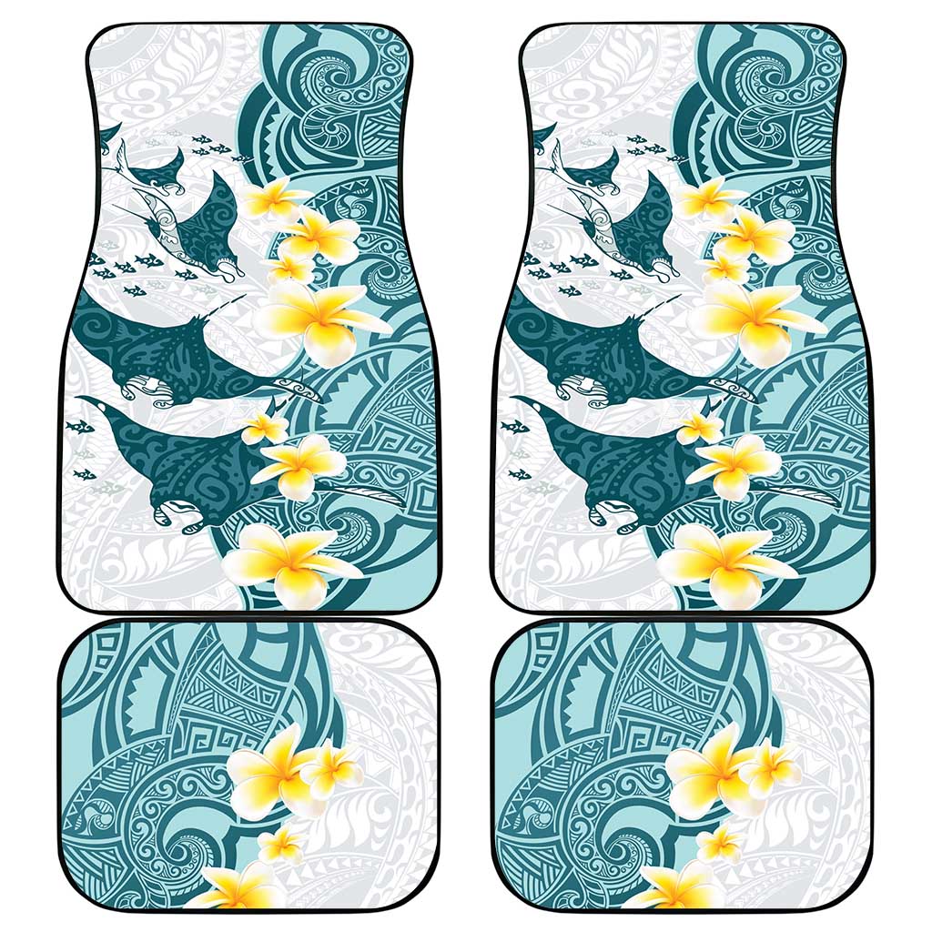 Maori Manta Ray Plumeria Teal Car Mats