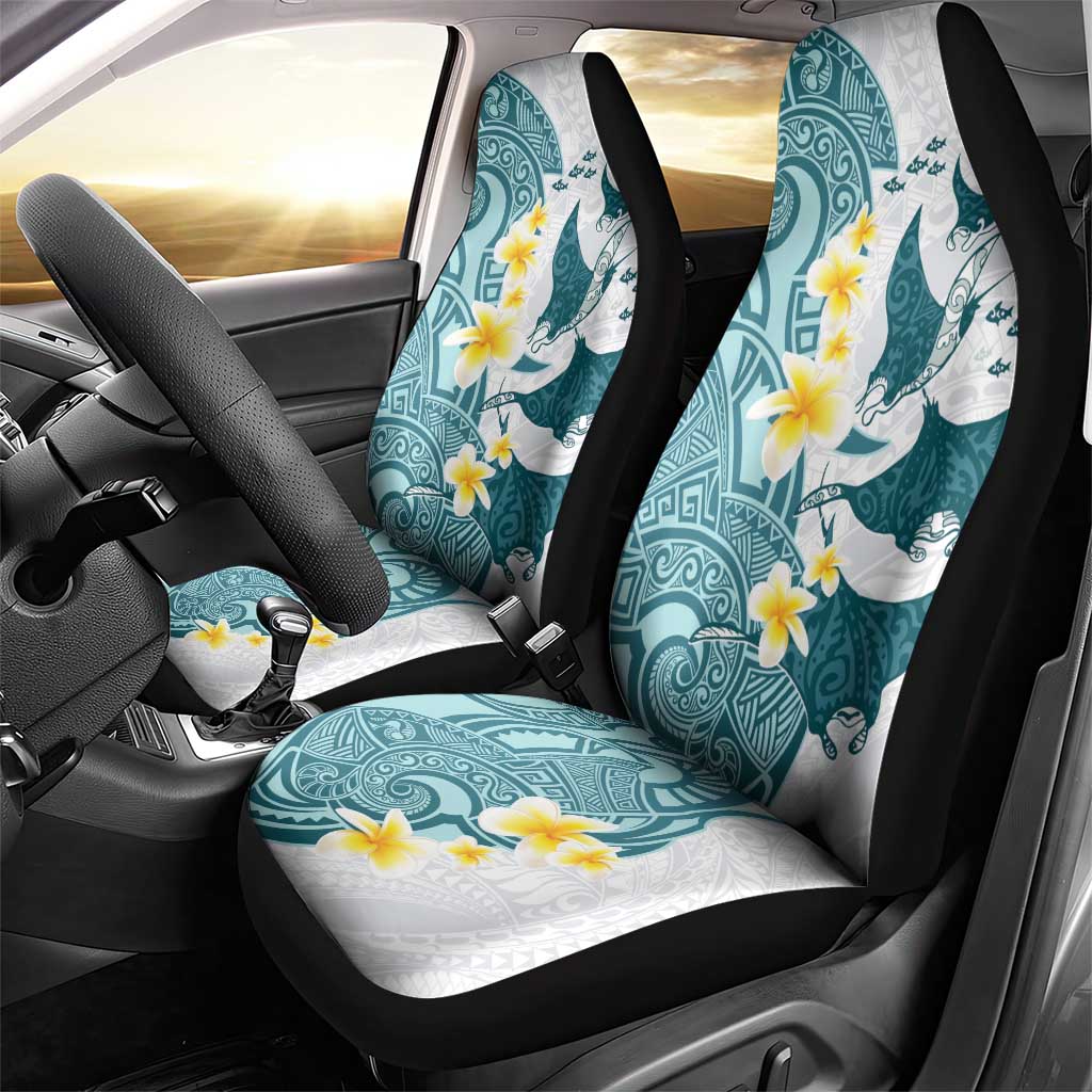 Maori Manta Ray Plumeria Teal Car Seat Cover LT01 - Polynesian Pride
