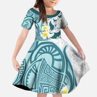 Maori Manta Ray Plumeria Teal Family Matching Mermaid Dress and Hawaiian Shirt LT01 Daughter's Dress Teal - Polynesian Pride
