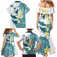 Maori Manta Ray Plumeria Teal Family Matching Mermaid Dress and Hawaiian Shirt LT01 - Polynesian Pride