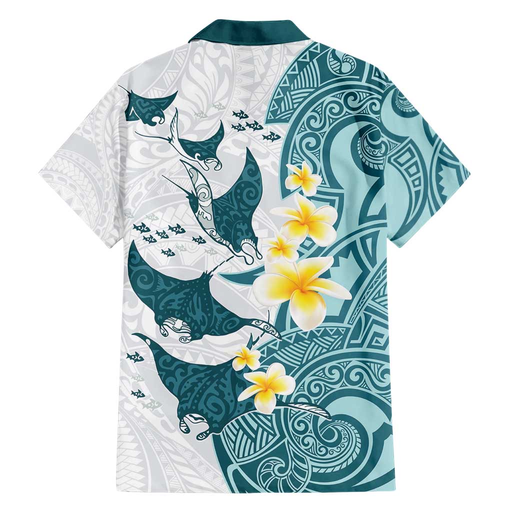 Maori Manta Ray Plumeria Teal Family Matching Short Sleeve Bodycon Dress and Hawaiian Shirt LT01 - Polynesian Pride