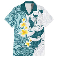 Maori Manta Ray Plumeria Teal Family Matching Tank Maxi Dress and Hawaiian Shirt LT01 Dad's Shirt - Short Sleeve Teal - Polynesian Pride