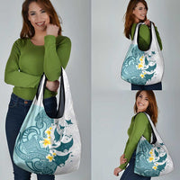 Maori Manta Ray Plumeria Teal Grocery Bag