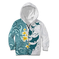 Maori Manta Ray Plumeria Teal Kid Hoodie