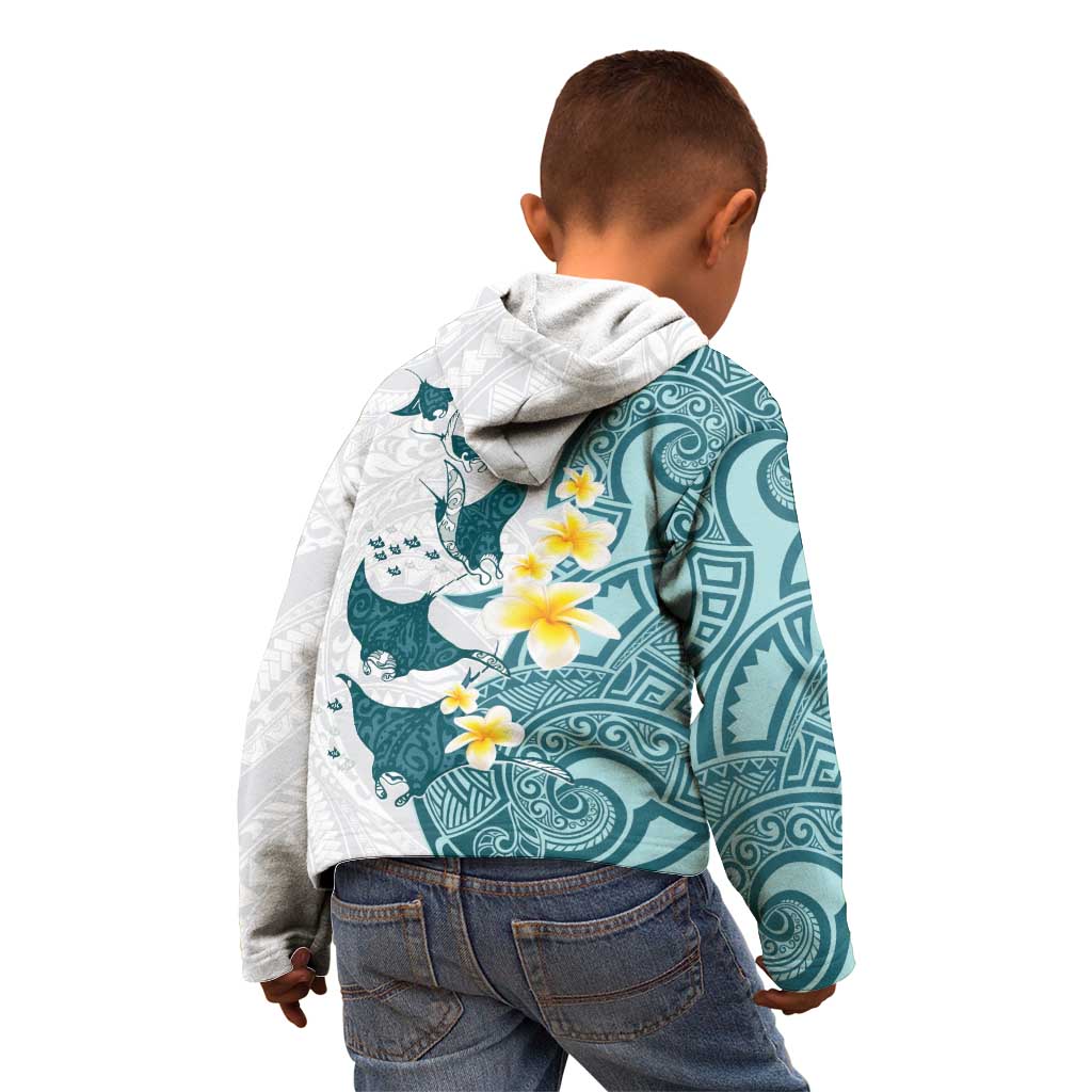 Maori Manta Ray Plumeria Teal Kid Hoodie