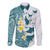 Maori Manta Ray Plumeria Teal Long Sleeve Button Shirt