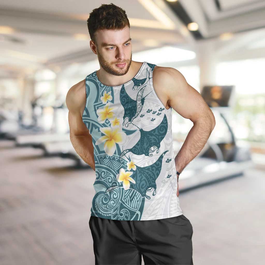 Maori Manta Ray Plumeria Teal Men Tank Top