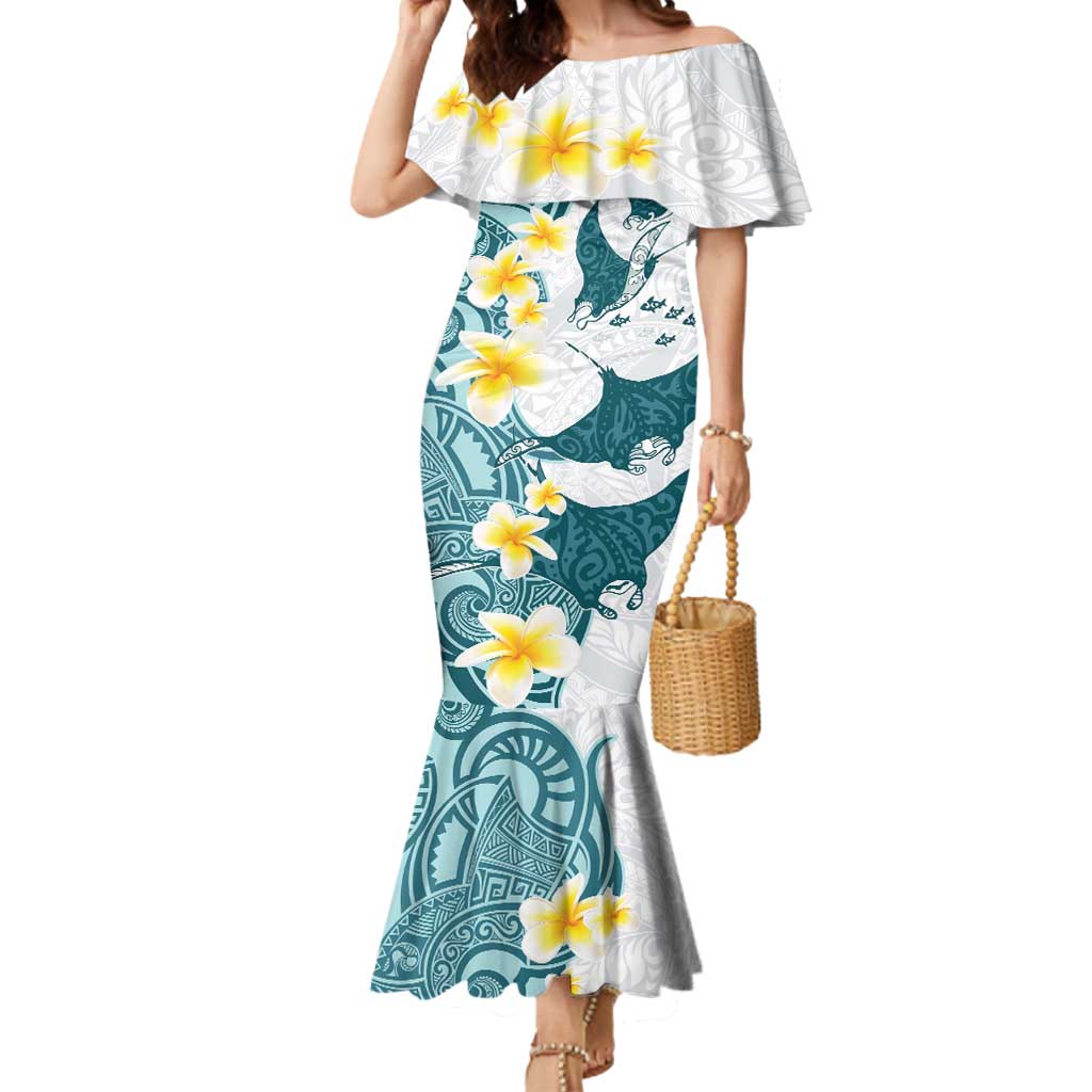 Maori Manta Ray Plumeria Teal Mermaid Dress LT01 Women Teal - Polynesian Pride