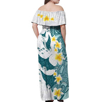 Maori Manta Ray Plumeria Teal Off Shoulder Maxi Dress LT01 - Polynesian Pride