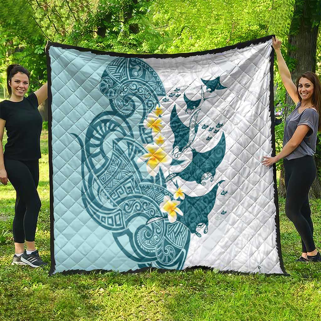 Maori Manta Ray Plumeria Teal Quilt LT01 - Polynesian Pride