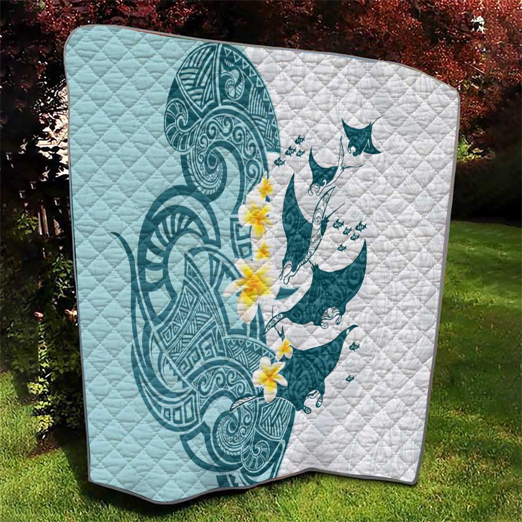 Maori Manta Ray Plumeria Teal Quilt LT01 - Polynesian Pride