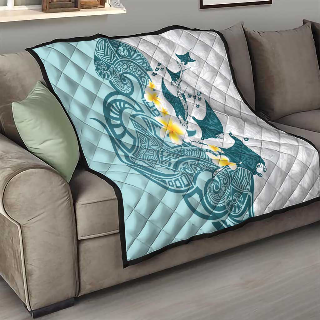 Maori Manta Ray Plumeria Teal Quilt LT01 - Polynesian Pride