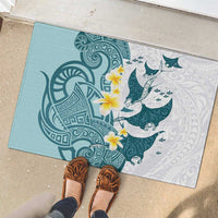 Maori Manta Ray Plumeria Teal Rubber Doormat
