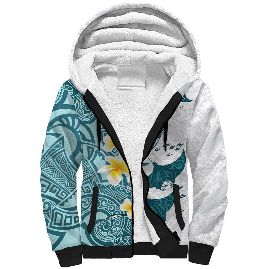 Maori Manta Ray Plumeria Teal Sherpa Hoodie