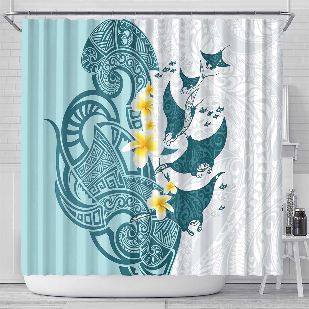 Maori Manta Ray Plumeria Teal Shower Curtain LT01 - Polynesian Pride