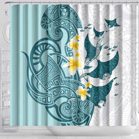 Maori Manta Ray Plumeria Teal Shower Curtain LT01 - Polynesian Pride
