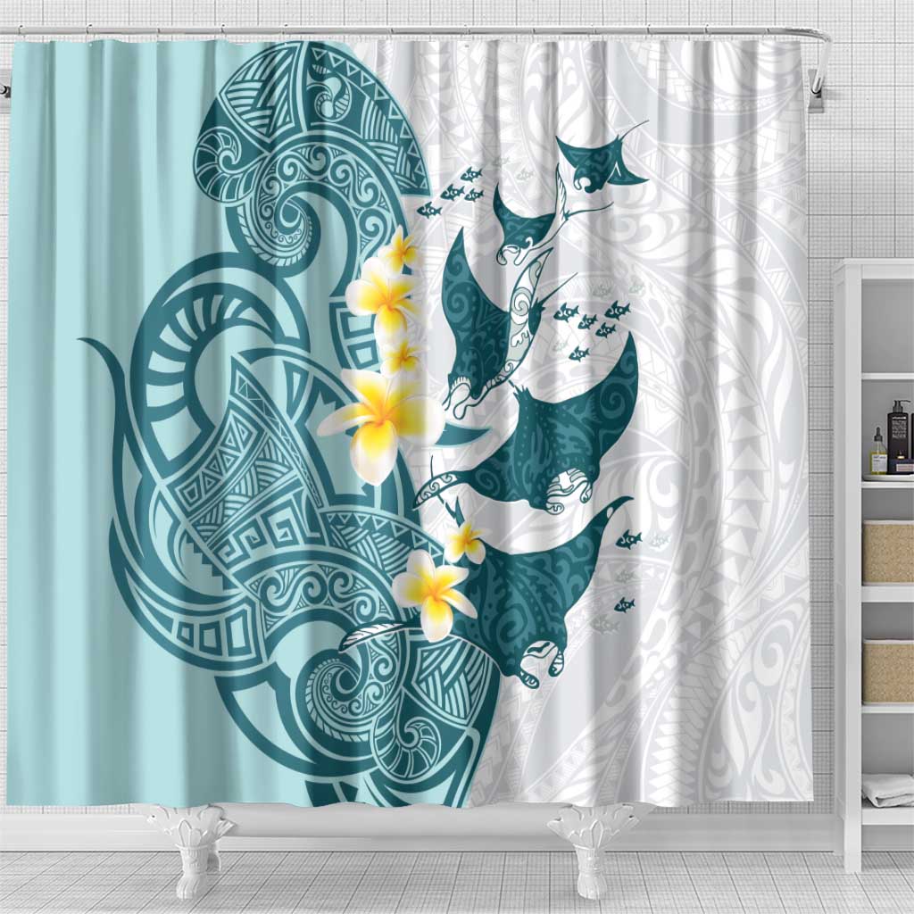 Maori Manta Ray Plumeria Teal Shower Curtain LT01 - Polynesian Pride