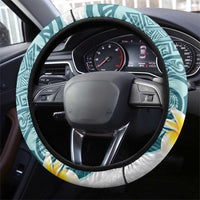Maori Manta Ray Plumeria Teal Steering Wheel Cover