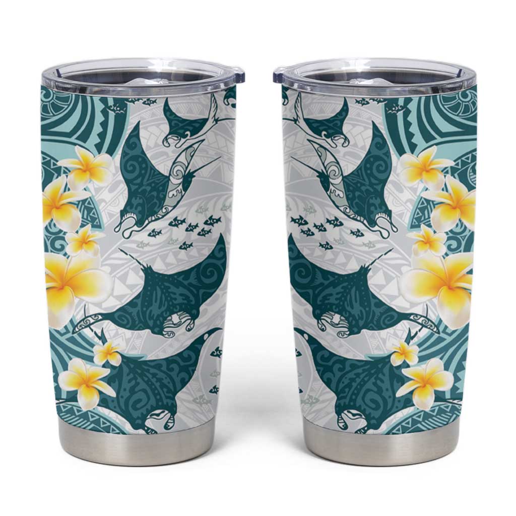 Maori Manta Ray Plumeria Teal Tumbler Cup