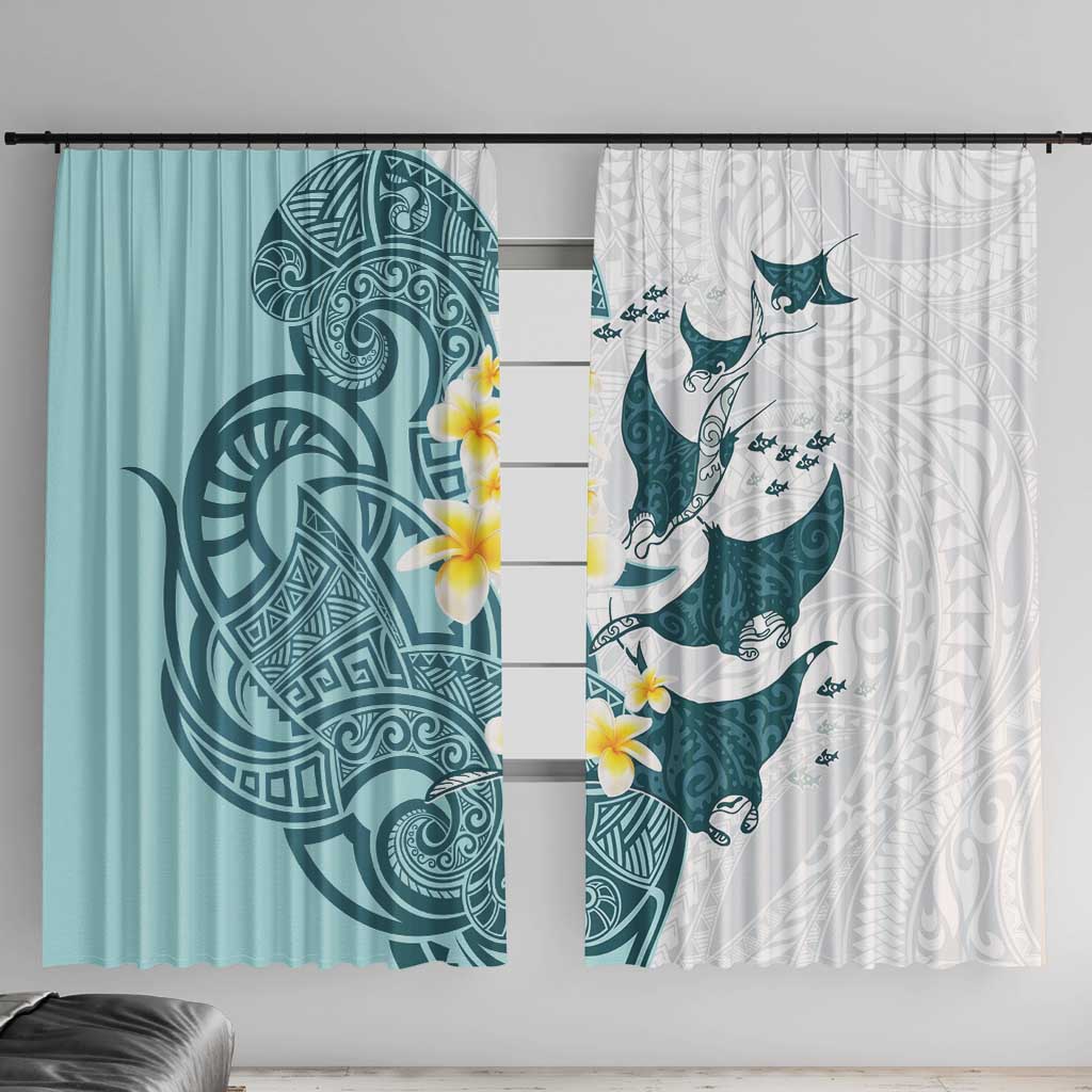 Maori Manta Ray Plumeria Teal Window Curtain