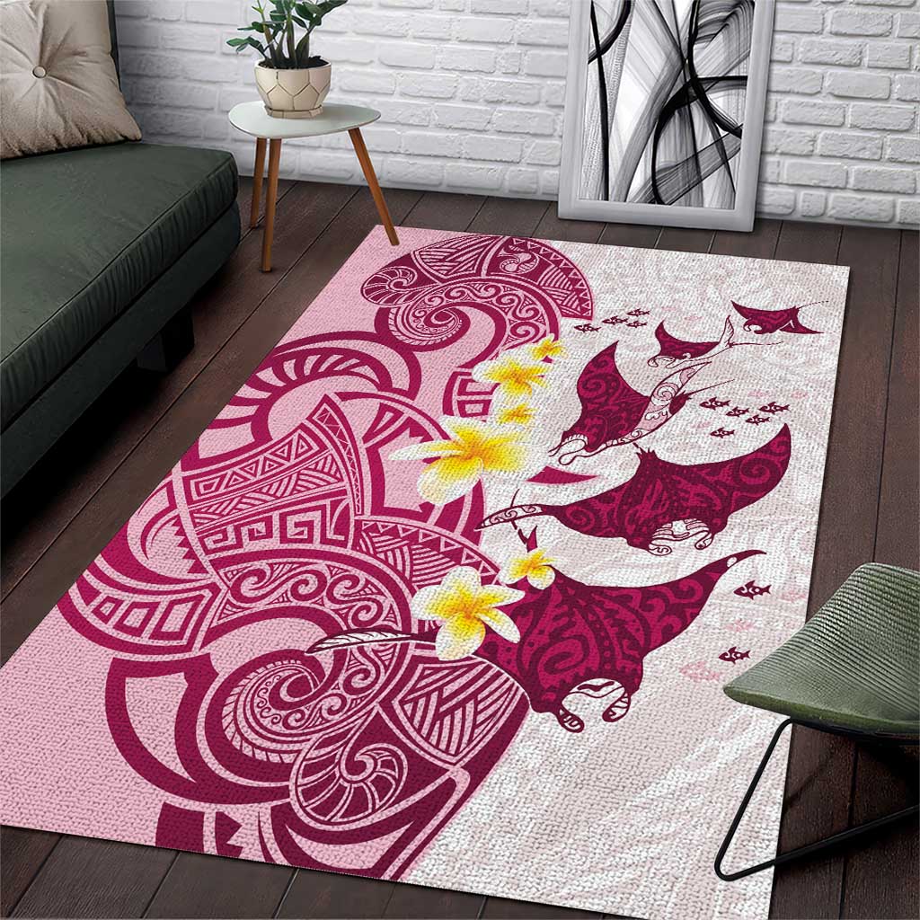 Maori Manta Ray Plumeria Royal Pink Area Rug