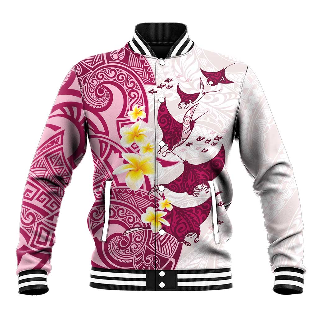 Maori Manta Ray Plumeria Royal Pink Baseball Jacket