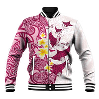 Maori Manta Ray Plumeria Royal Pink Baseball Jacket
