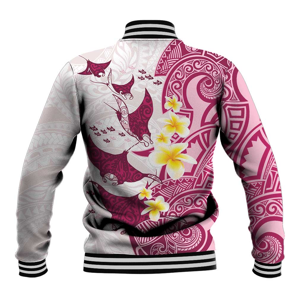 Maori Manta Ray Plumeria Royal Pink Baseball Jacket