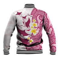 Maori Manta Ray Plumeria Royal Pink Baseball Jacket