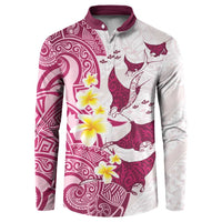 Maori Manta Ray Plumeria Royal Pink Button Sweatshirt