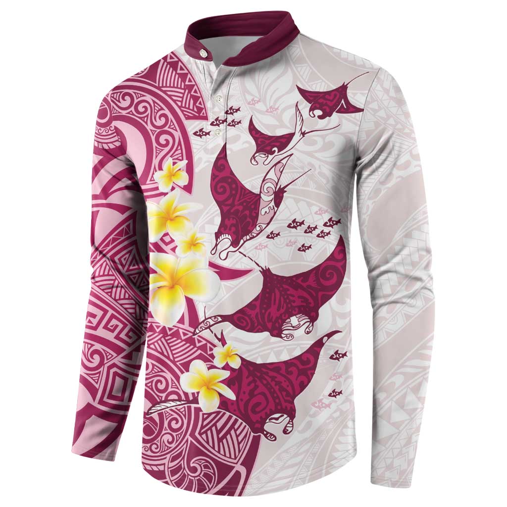 Maori Manta Ray Plumeria Royal Pink Button Sweatshirt