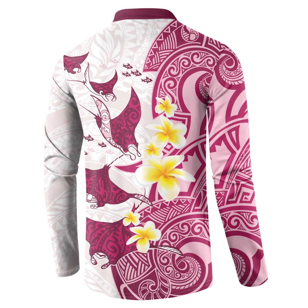 Maori Manta Ray Plumeria Royal Pink Button Sweatshirt