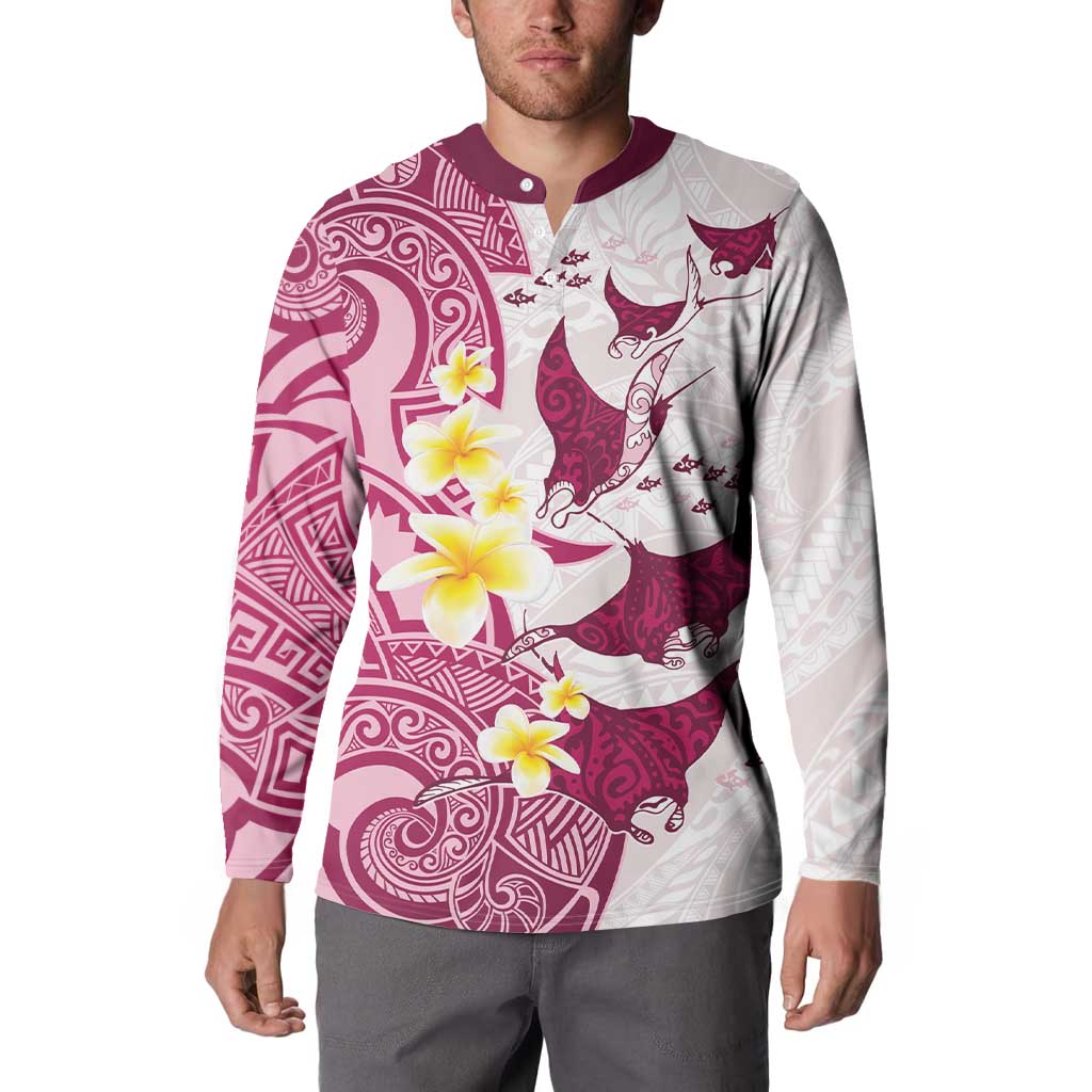 Maori Manta Ray Plumeria Royal Pink Button Sweatshirt