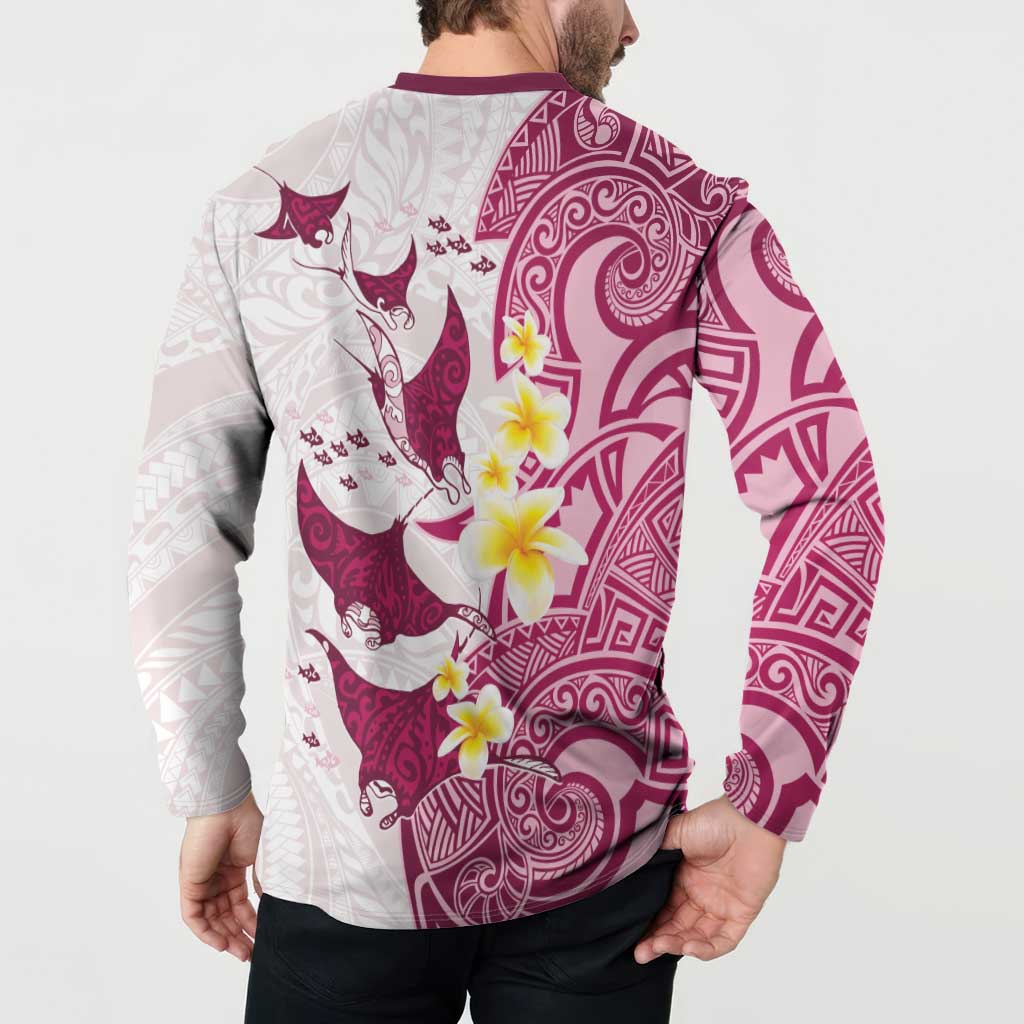 Maori Manta Ray Plumeria Royal Pink Button Sweatshirt