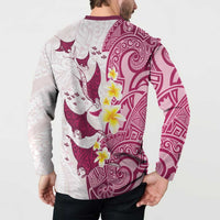 Maori Manta Ray Plumeria Royal Pink Button Sweatshirt