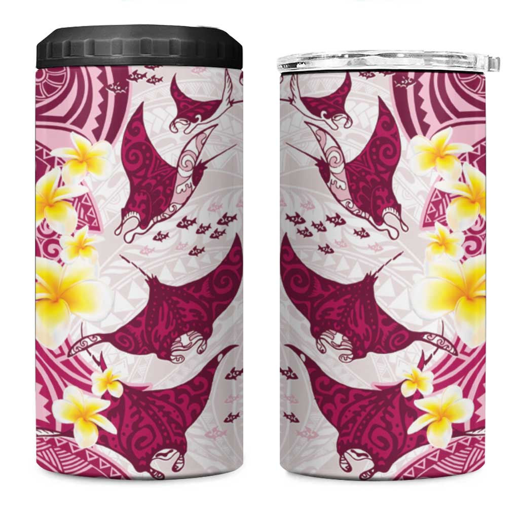 Maori Manta Ray Plumeria Royal Pink 4 in 1 Can Cooler Tumbler LT01 One Size: 16 oz Pink - Polynesian Pride