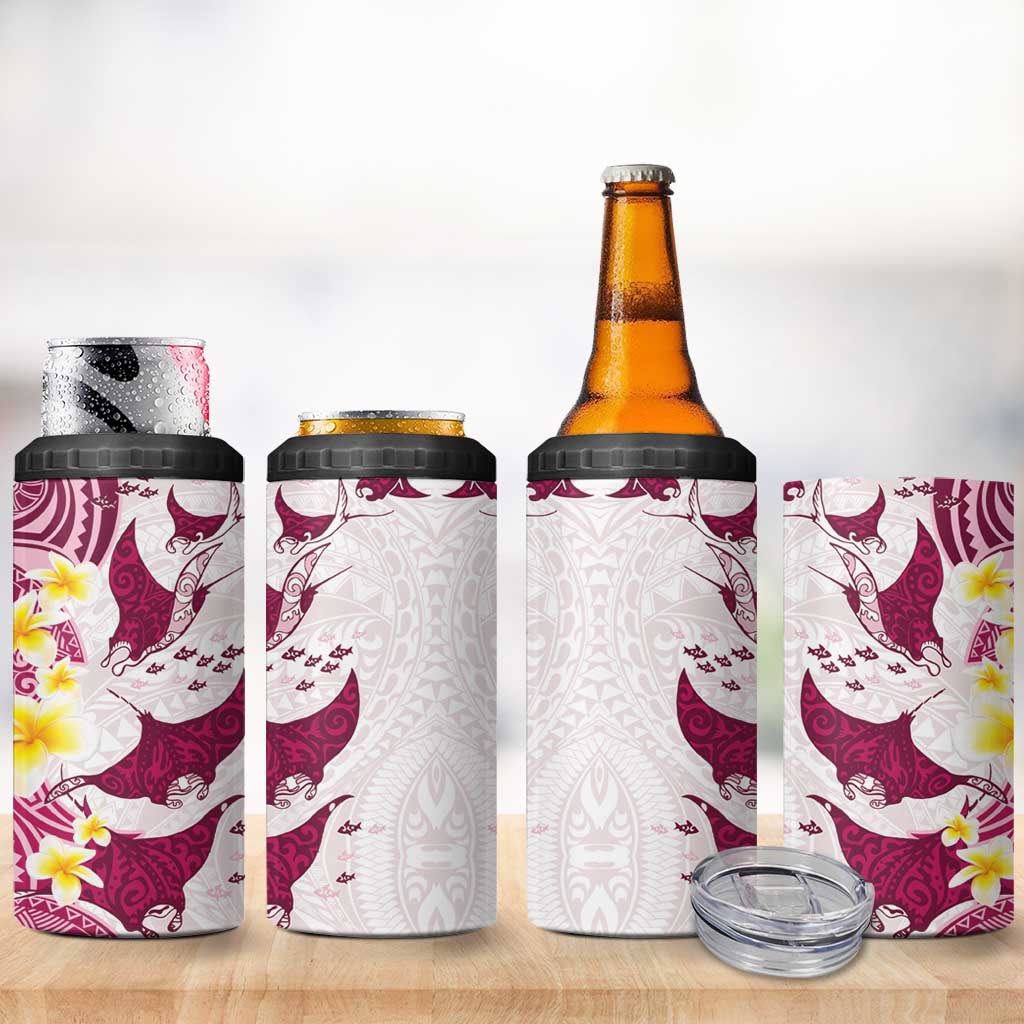 Maori Manta Ray Plumeria Royal Pink 4 in 1 Can Cooler Tumbler LT01 - Polynesian Pride