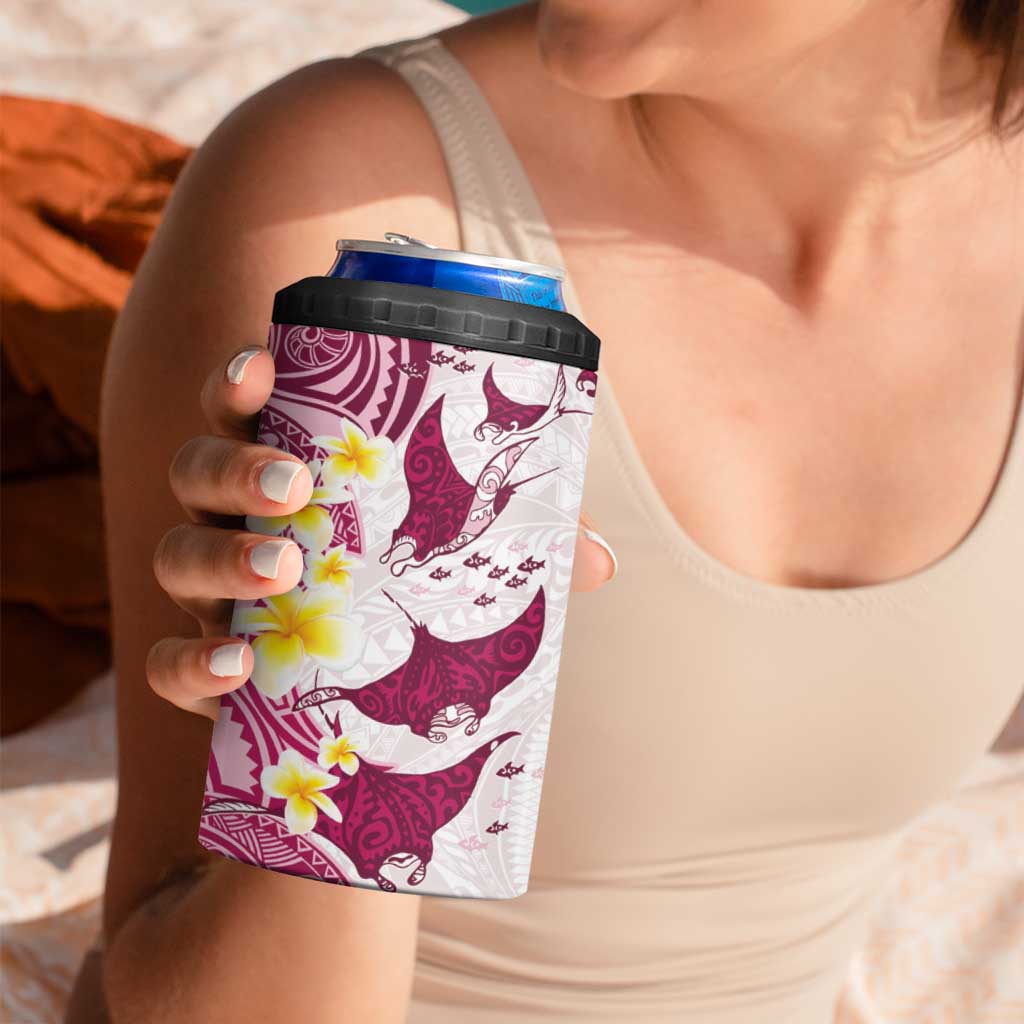 Maori Manta Ray Plumeria Royal Pink 4 in 1 Can Cooler Tumbler LT01 - Polynesian Pride